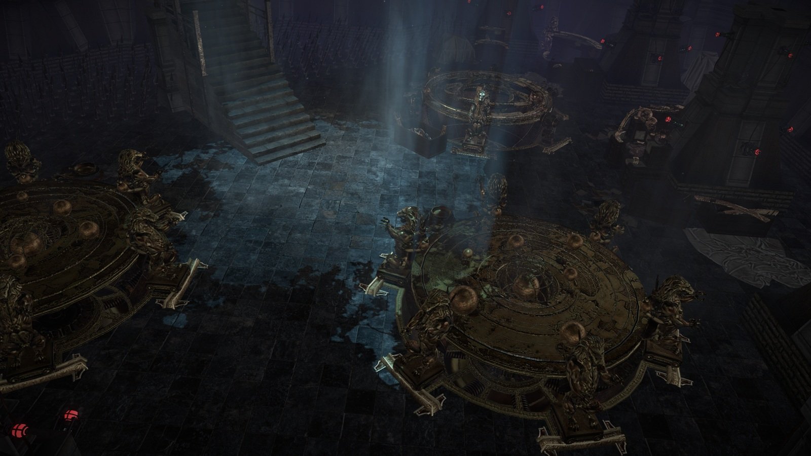 Circular Map Devices with golden structures inside the War Room.