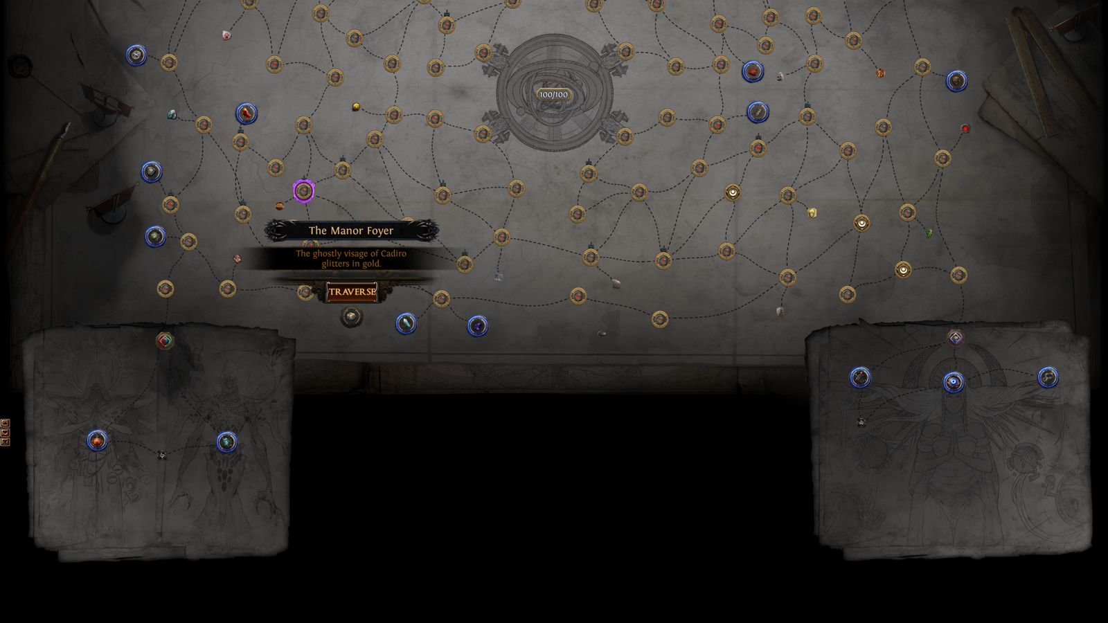 Atlas Anomaly The Manor Foyer selecionada no Atlas de PoE 3.29, com opção Traverse.