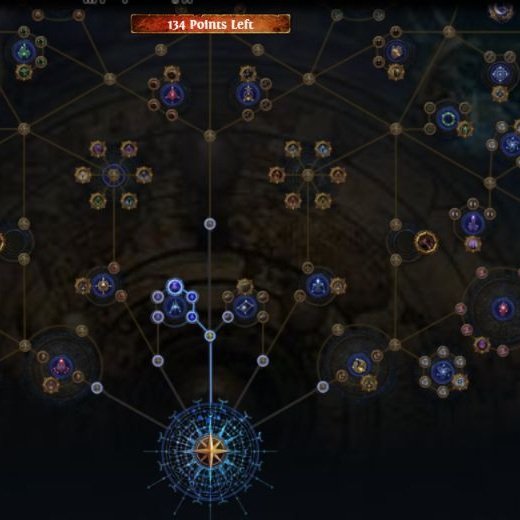 Quatro pontos alocados até Prolific Essence no planejador oficial do Atlas 3.29, com 134 pontos restantes.