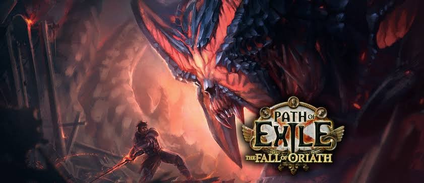 The Fall of Oriath promotional artwork showing a warrior facing a winged creature.