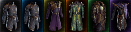Last Epoch armor pieces shown with white, blue, yellow, orange, green and purple rarity backgrounds.