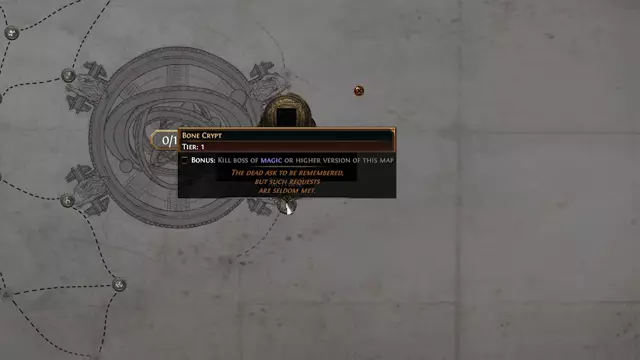 Path of Exile Atlas interface showing the Bone Crypt map selection.
