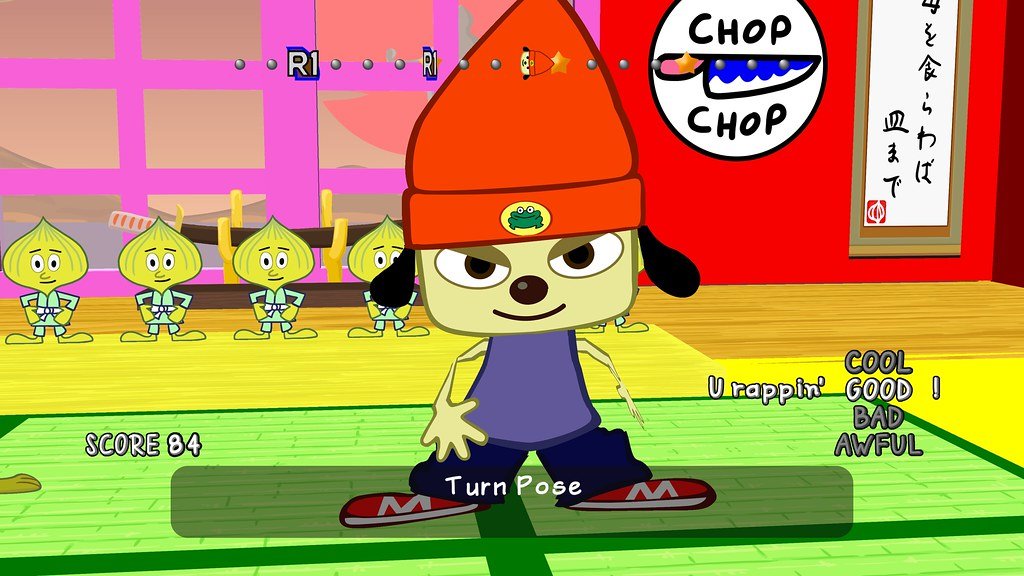 PaRappa following rap prompts in Chop Chop Master Onion’s dojo in PaRappa the Rapper Remastered.