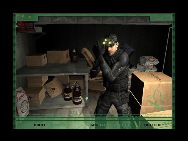 Sam Fisher using night-vision goggles indoors in the original Splinter Cell.