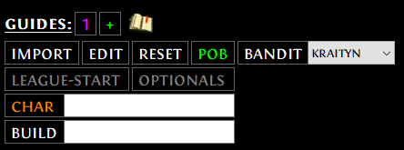 Exile-UI Act-Tracker settings with guide-slot import, bandit selection, league-start and optional objectives.